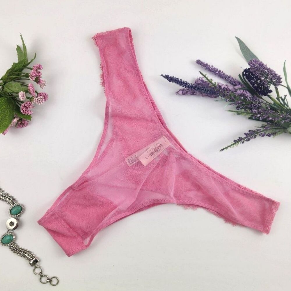 LARGE {Victoria's Secret} Pink {Lace} Brazilian Slip Panty - Picture 2 of 6